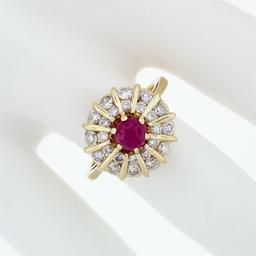 14k Gold 1.67 ctw Cabochon Ruby & Dual Round Channel Diamond Platter Cocktail Ri