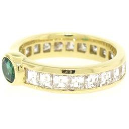 FINE 18K Gold 4.4 ctw Oval Emerald Solitaire & Square Diamond Eternity Band Ring