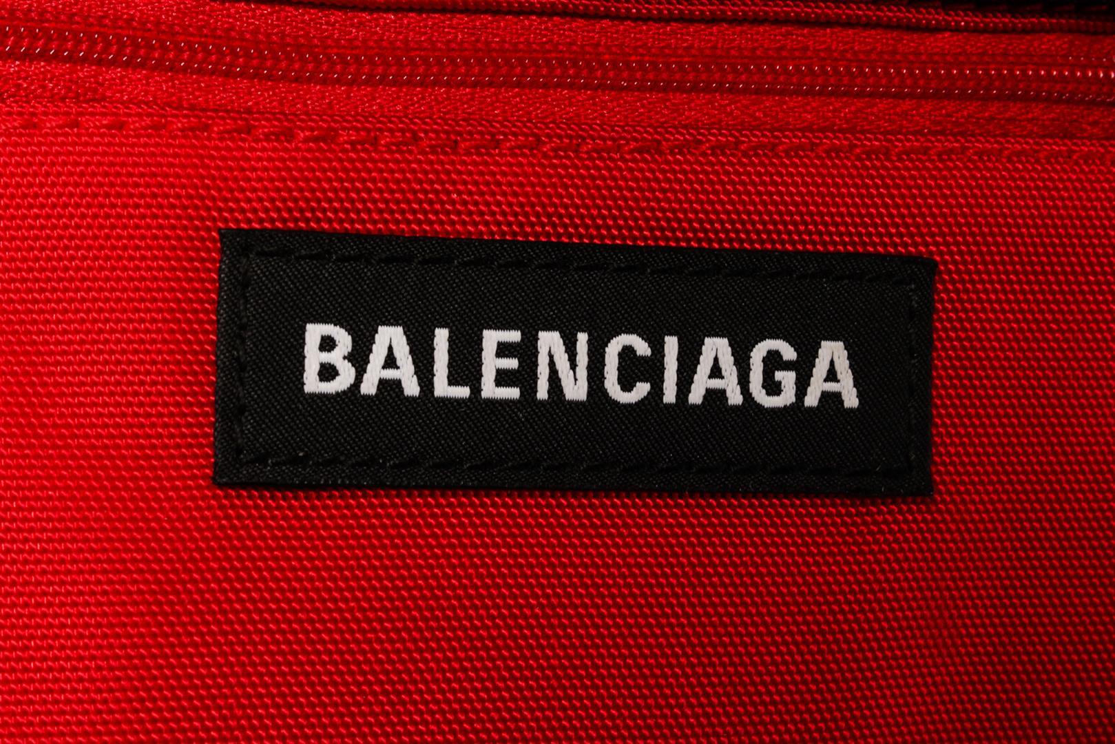 Balenciaga Red Black Canvas Explorer Small Pouch with Strap