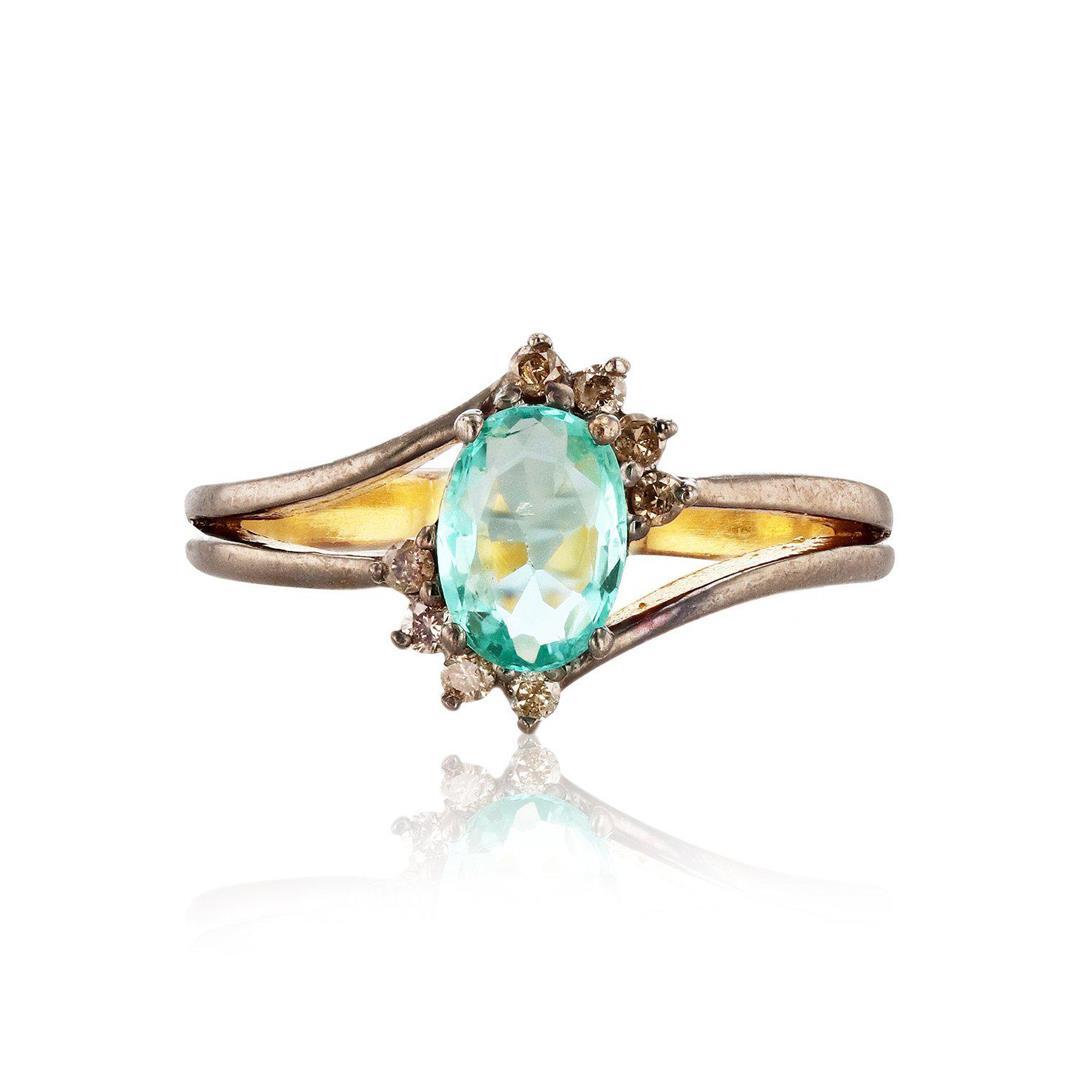 0.50 ctw Aquamarine and 0.12 ctw Diamond Silver Ring