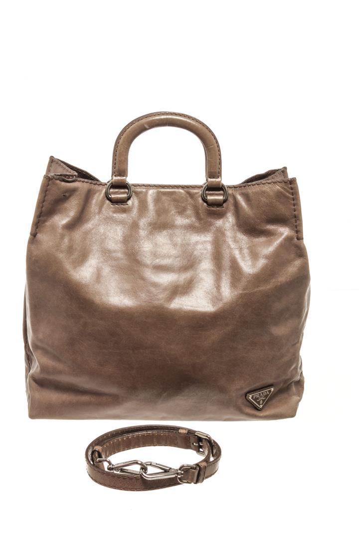 Prada Brown Leather Vitello Shine Shoulder Bag