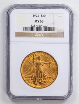 1924 $20 Double Eagle Gold Coin NGC MS63