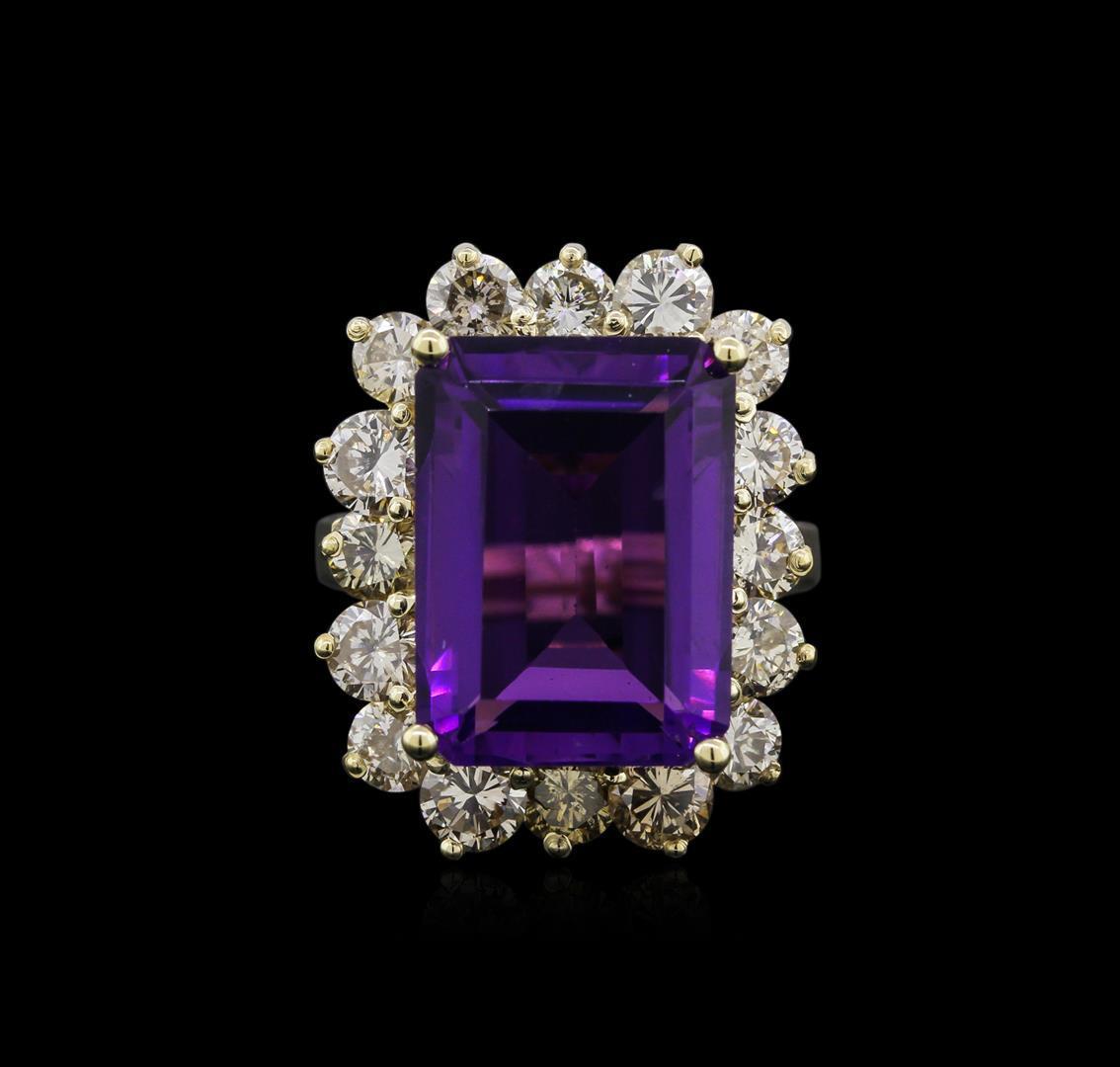 14KT Yellow Gold 10.53 ctw Amethyst and Diamond Ring