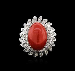 14KT White Gold 9.27 ctw Coral and Diamond Ring