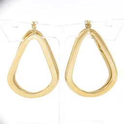 14K Yellow Gold Polished Freeform Off Center 3D Open Tube Hoop Drop Earrings