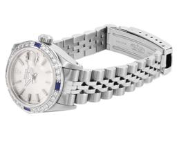 Rolex Ladies Stainless Steel Silver Index Dial Diamond And Sapphire Date Watch