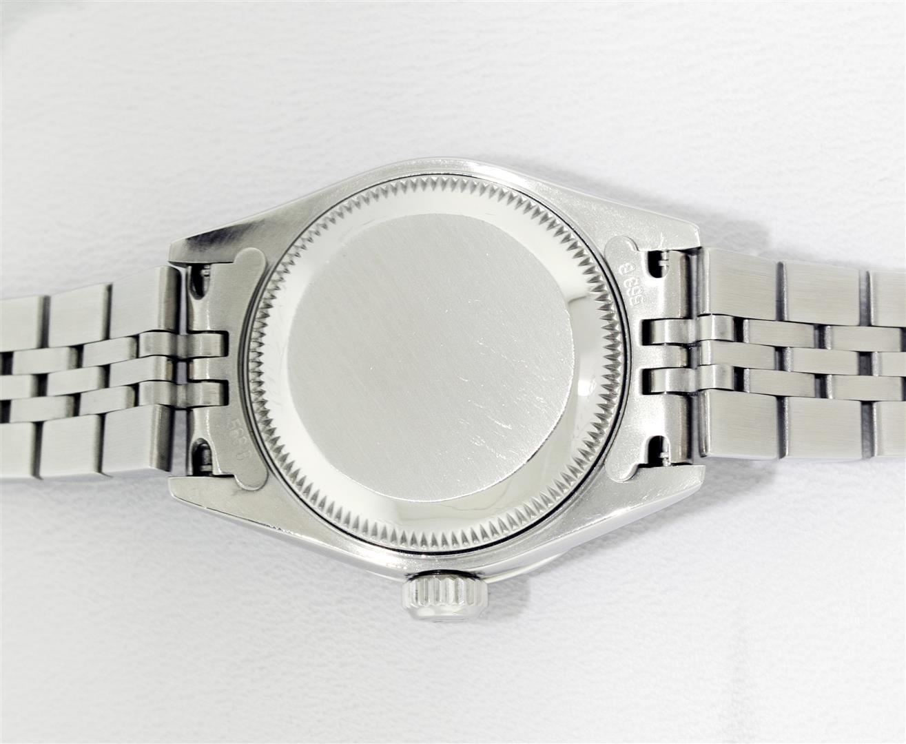 Rolex Ladies Quickset Stainless Steel Silver Index 18K White Gold Diamond & Emer