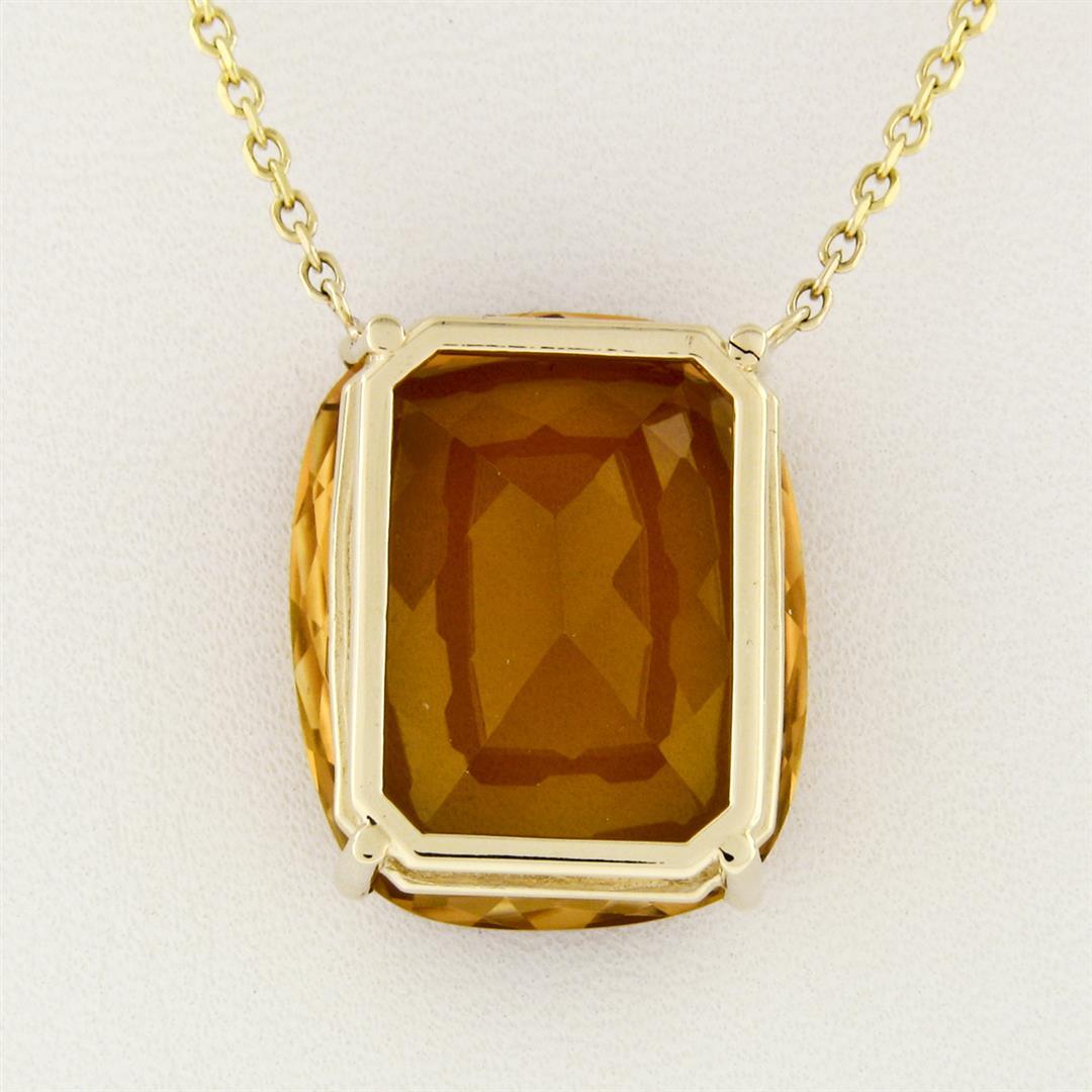 NEW 14k Gold 27.5 ctw Cushion Cut Orange Citrine Solitaire 18.5" Pendant Necklac