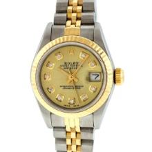 Rolex Ladies Two Tone 18K Yellow Gold And Steel Champagne Diamond Quickset Datej