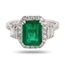 2.18 ctw Emerald and 0.60 ctw Diamond 18K White Gold Ring