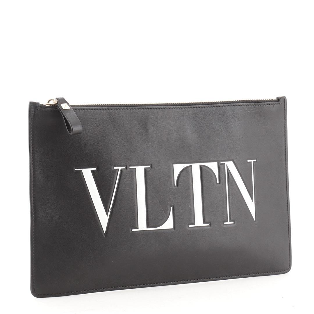 Valentino VLTN Zip Clutch Printed Leather Black