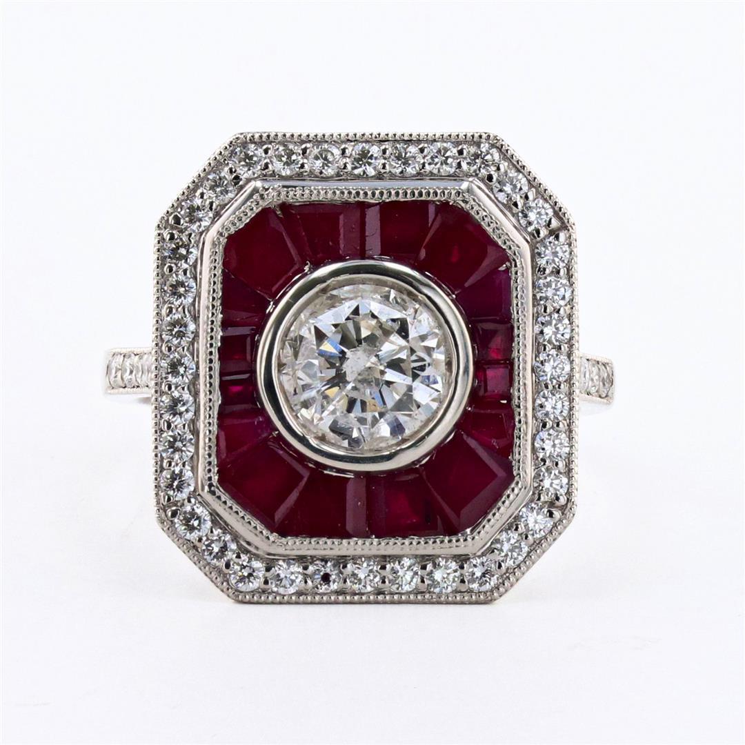 1.01 ctw Diamond and 2.11 ctw Ruby Platinum Ring (1.48 ctw Diamonds)