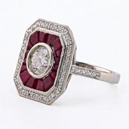 1.01 ctw Diamond and 2.11 ctw Ruby Platinum Ring (1.48 ctw Diamonds)