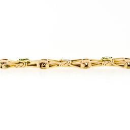 Antique Victorian 15k Gold Green Peridot & Pearl Love Knot Link Chain Bracelet