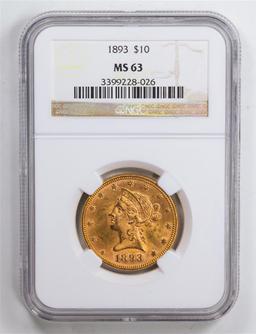 1893 $10 Eagle Gold Coin NGC MS63