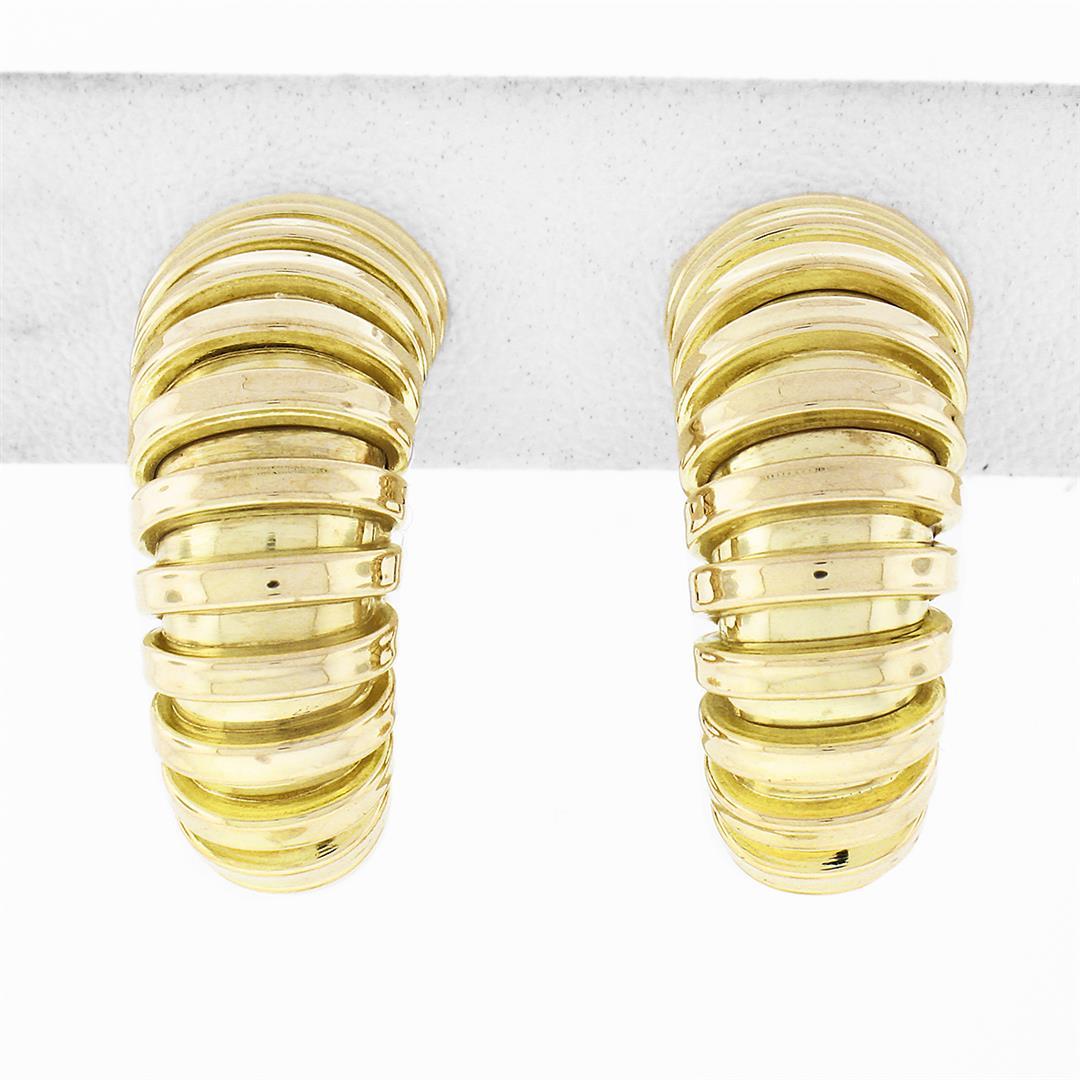 FRED 14K Yellow Gold Graduated Grooved Polished Hoop Huggie Clip On Earrings