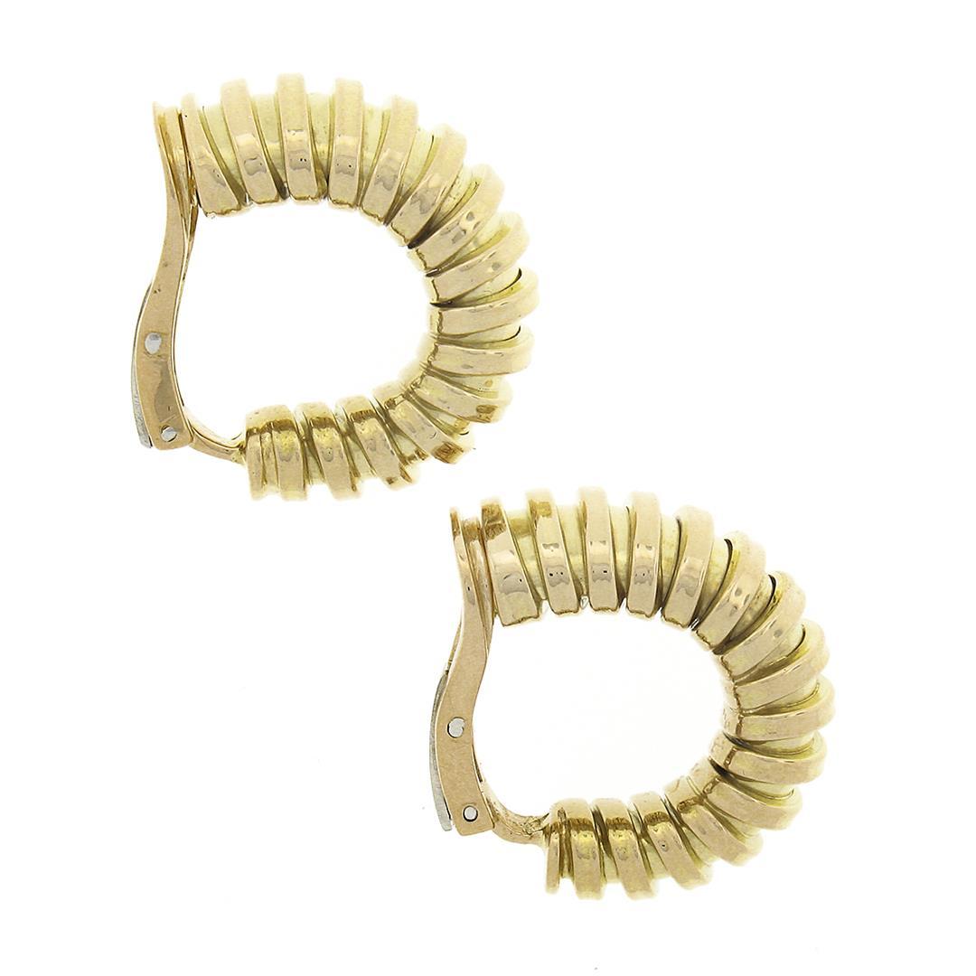 FRED 14K Yellow Gold Graduated Grooved Polished Hoop Huggie Clip On Earrings