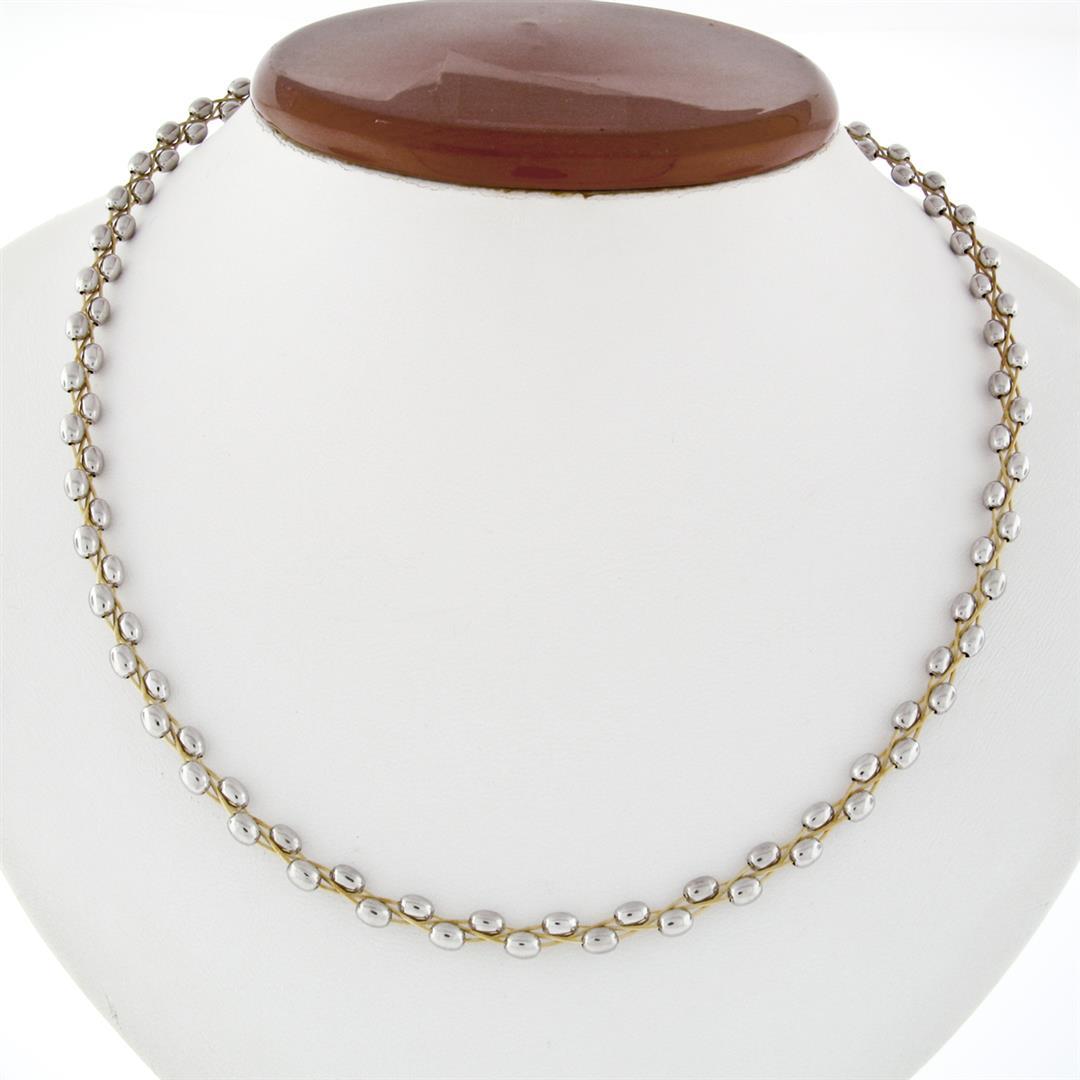 Fancy Solid 14k Yellow Gold Fine Woven Cable Collier Necklace White Gold Beads