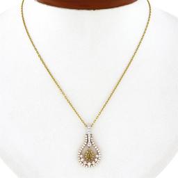 18K Gold 1.20 ctw White & Yellow Diamond Open Teardrop Dangle Pendant w/ 18" Cha