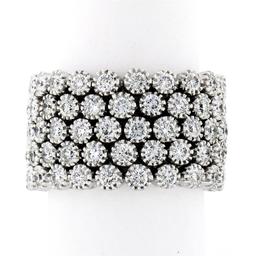 Wide 18K White Gold 2.72 ctw Diamond Flexible Milgrain Honeycomb Cluster Band Ri