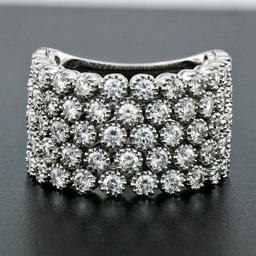 Wide 18K White Gold 2.72 ctw Diamond Flexible Milgrain Honeycomb Cluster Band Ri