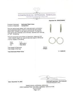 6.41 ctw Diamond Hoop Earrings - 14KT White Gold