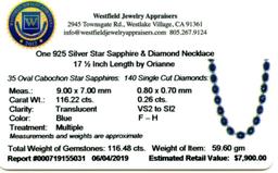 116.22 ctw Blue Sapphire and 0.26 ctw Diamond Necklace