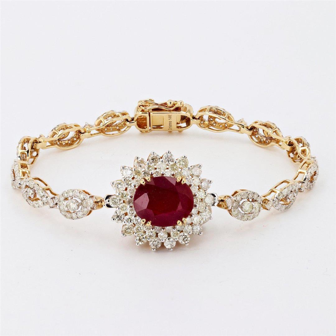 5.19 ctw Ruby and 5.18 ctw Diamond 14K Yellow Gold Bracelet