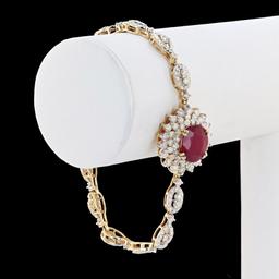 5.19 ctw Ruby and 5.18 ctw Diamond 14K Yellow Gold Bracelet