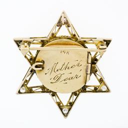 Antique 14k Gold .50 ctw European Diamond Star of David Pin Brooch Locket Pendan