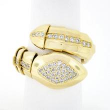 18k Yellow Gold 0.50 ctw Round Diamond Hand Made Snake Serpent Wrap Statement Ri