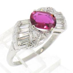 Antique Art Deco Platinum AGL Certified Oval Cut BLOOD RED Ruby & Diamond Ring