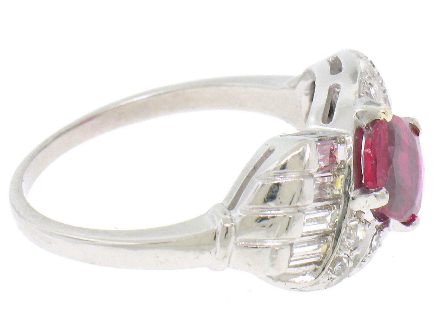 Antique Art Deco Platinum AGL Certified Oval Cut BLOOD RED Ruby & Diamond Ring