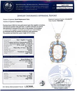 9.33 ctw Opal, 4.81 ctw Blue Sapphire and 0.82 ctw Diamond 14K Yellow and White