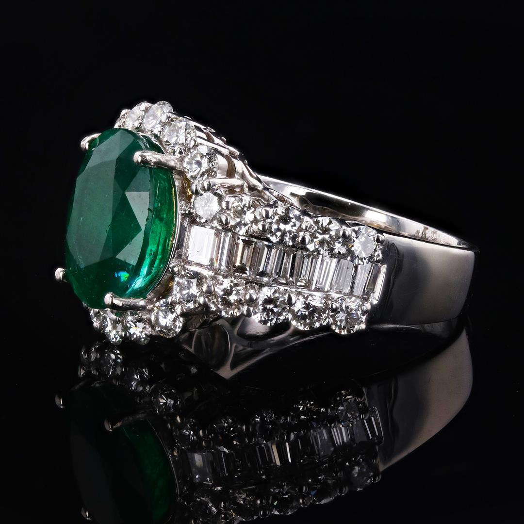 4.37 ctw Emerald and 2.40 ctw Diamond Platinum Ring