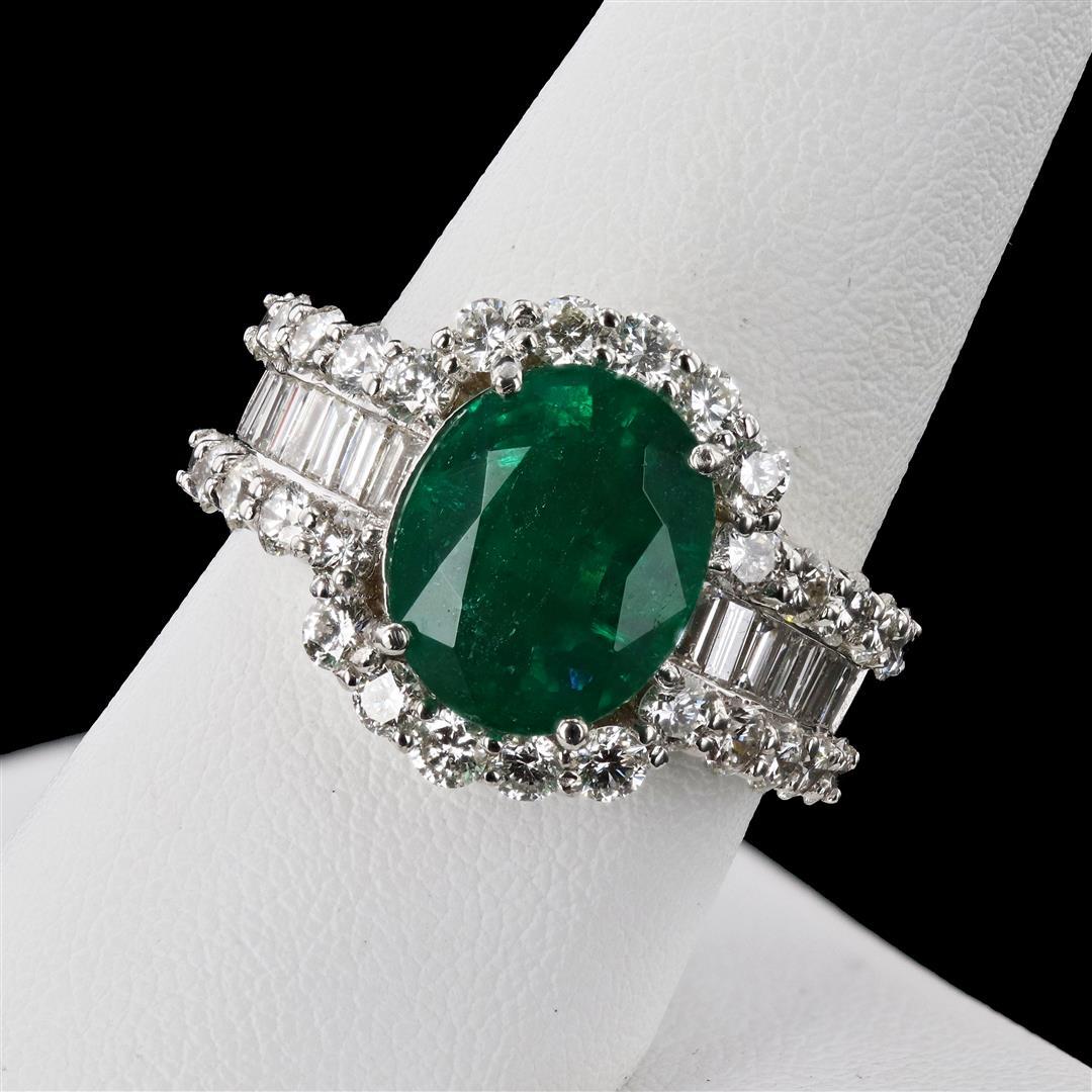 4.37 ctw Emerald and 2.40 ctw Diamond Platinum Ring