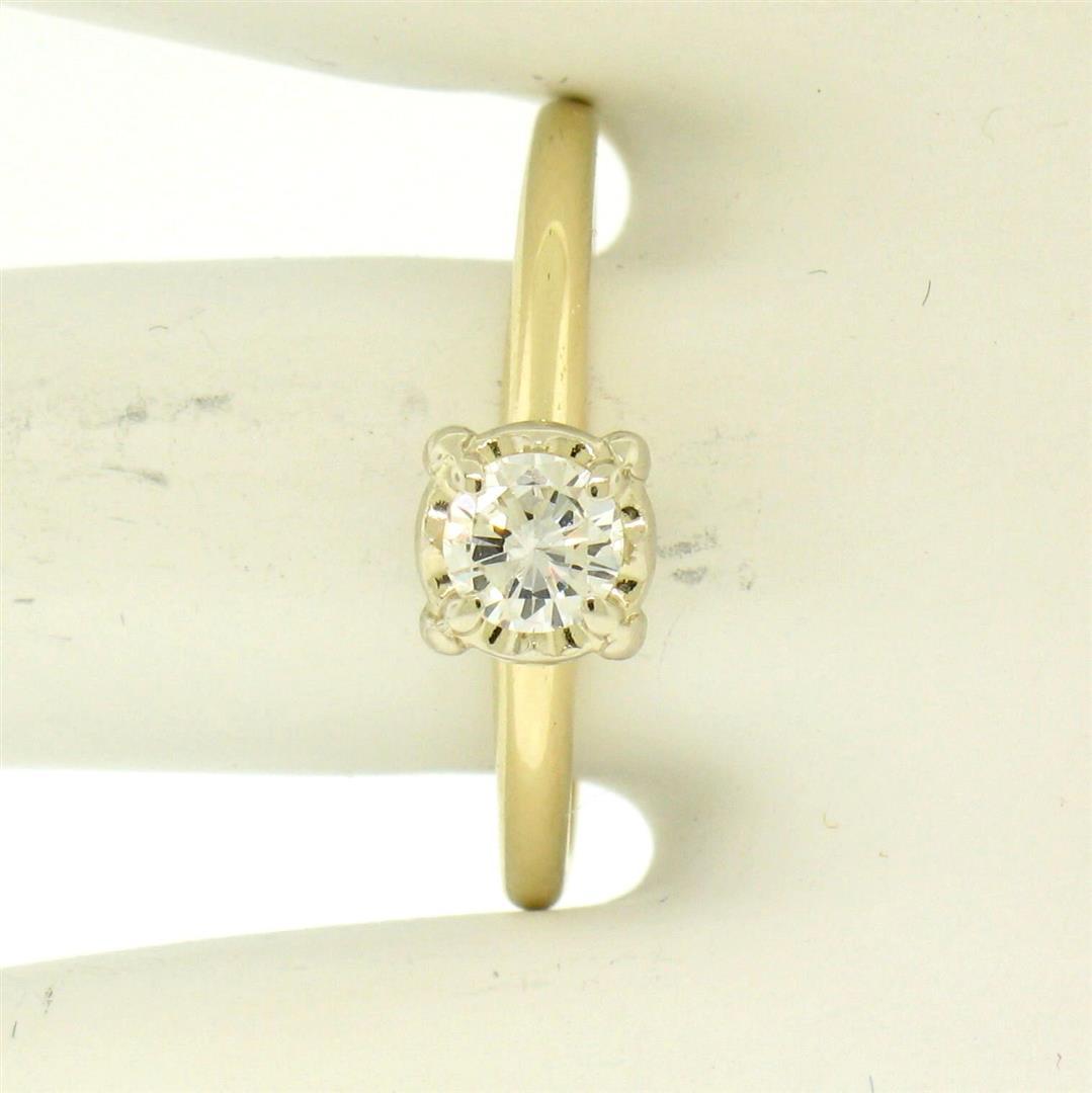 14k Two Tone Gold 0.40 ctw Illusion Prong Set Round Diamond Solitaire Band Ring