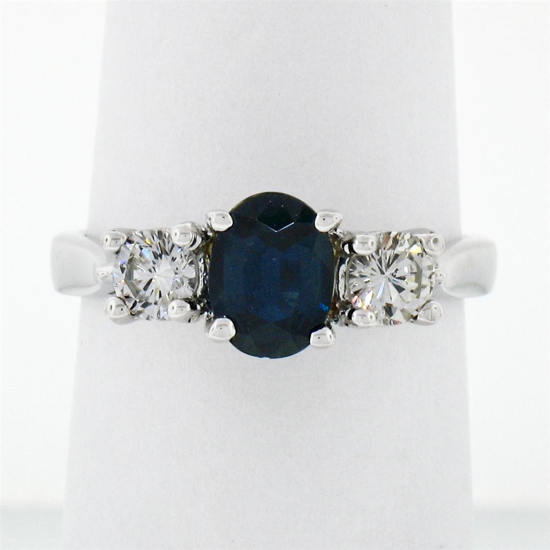 New 14K Gold 1.53 ctw Oval Sapphire Round Diamond 3 Three Stone Engagement Ring