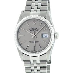 Rolex Mens Quickset Stainless Steel Gray Index Datejust Fluted Bezel Jubilee Ban