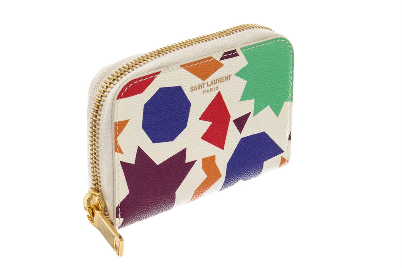 Saint Laurent White Multicolor Leather Small-Shapes Print Compact Zippy Wallet