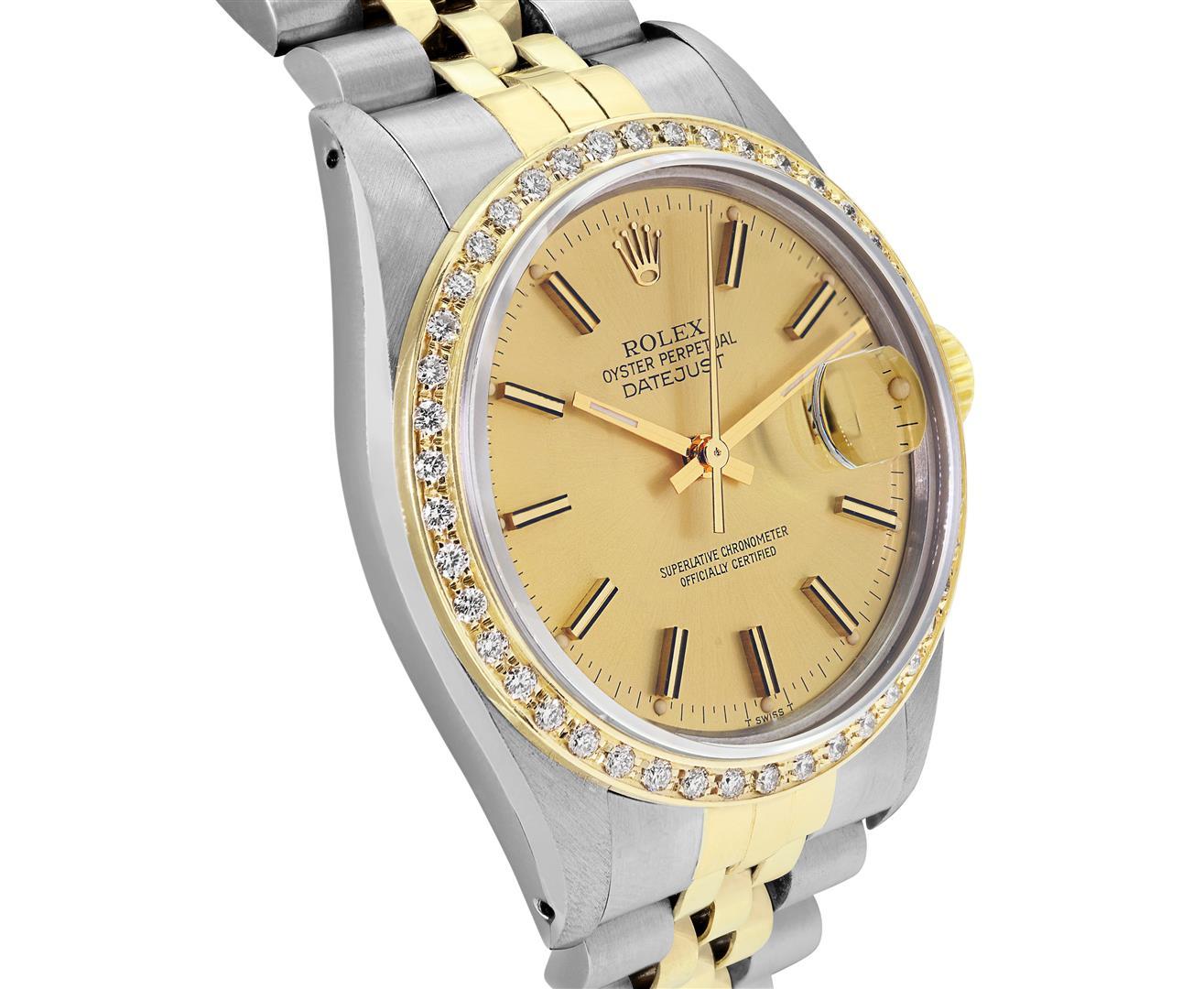 Rolex Mens 36MM 2Tone 18K Gold Diamond Bezel Datejust With Rolex Box