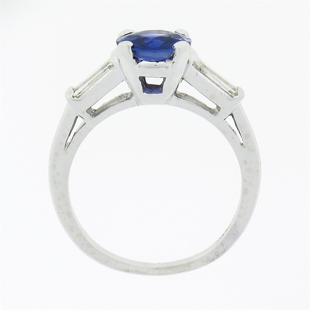 Vintage Platinum 1.48 ctw Round Sapphire Solitaire Diamond 3 Stone Engagement Ri