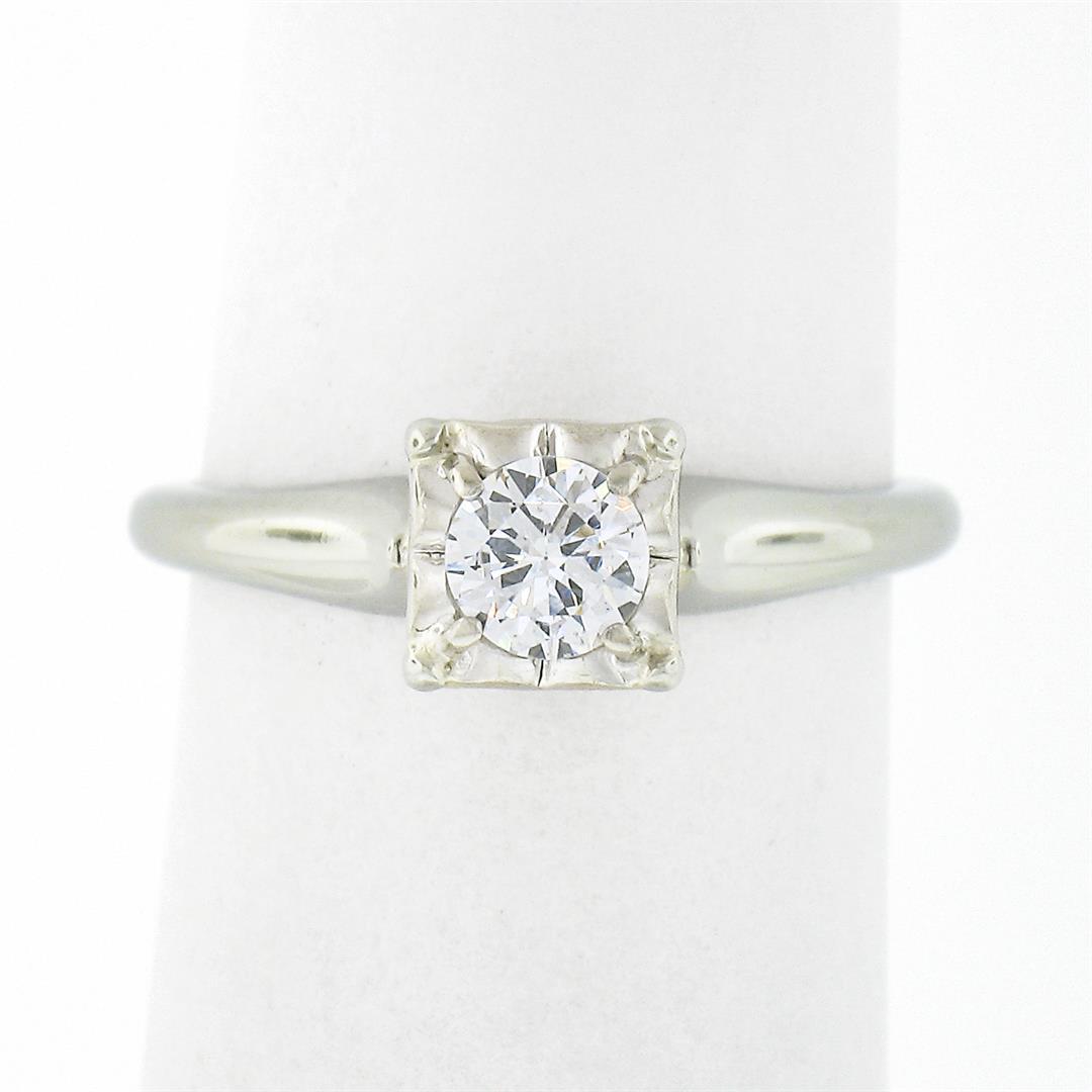 Vintage 14k White Gold 0.32 ctw Illusion Prong Diamond Solitaire Engagement Ring