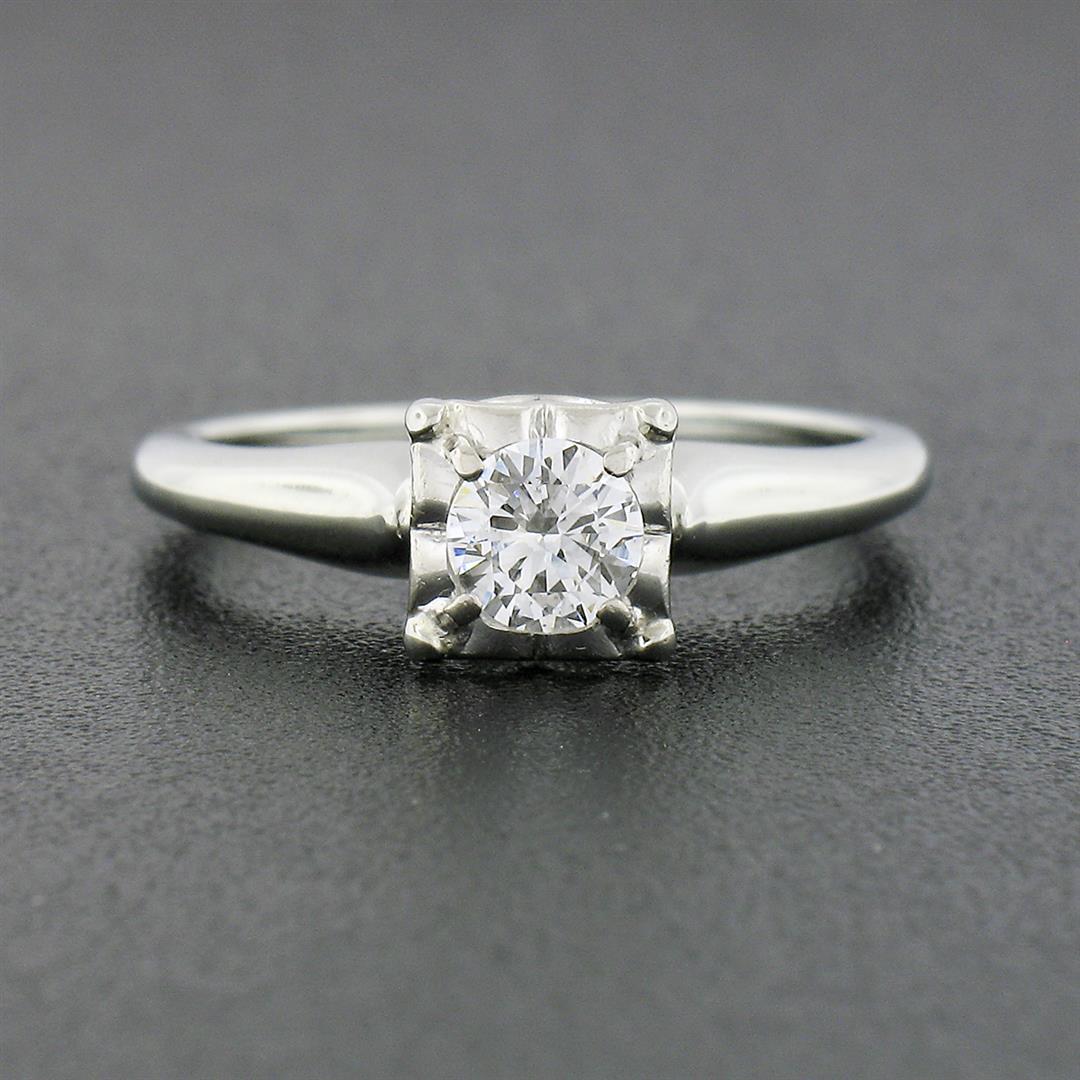 Vintage 14k White Gold 0.32 ctw Illusion Prong Diamond Solitaire Engagement Ring