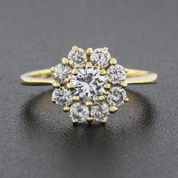 18k Yellow Gold 0.93 ctw Fine Round Brilliant Diamond Petite Flower Cluster Ring