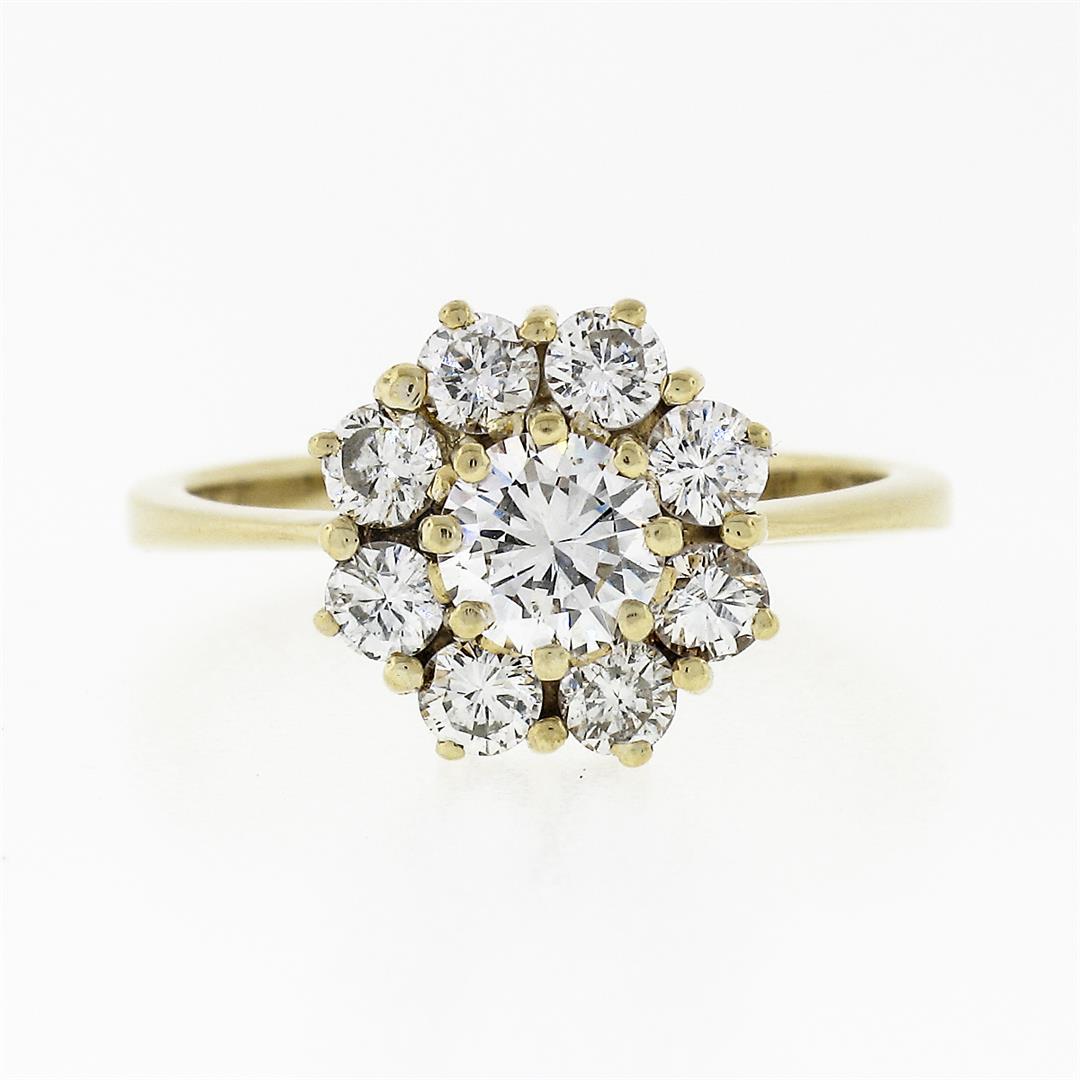 18k Yellow Gold 0.93 ctw Fine Round Brilliant Diamond Petite Flower Cluster Ring