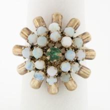 Antique 14k Rosy Yellow Gold 0.20 ctw Emerald Opal Open Spray Cluster Platter Ri