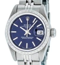 Rolex Ladies Quickset Stainless Steel Blue Index 26MM Date Wristwatch