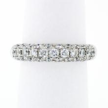 Fancy 18K White Gold 1.15 ctw Round Pave Diamond 4.75mm Domed Wedding Band Ring