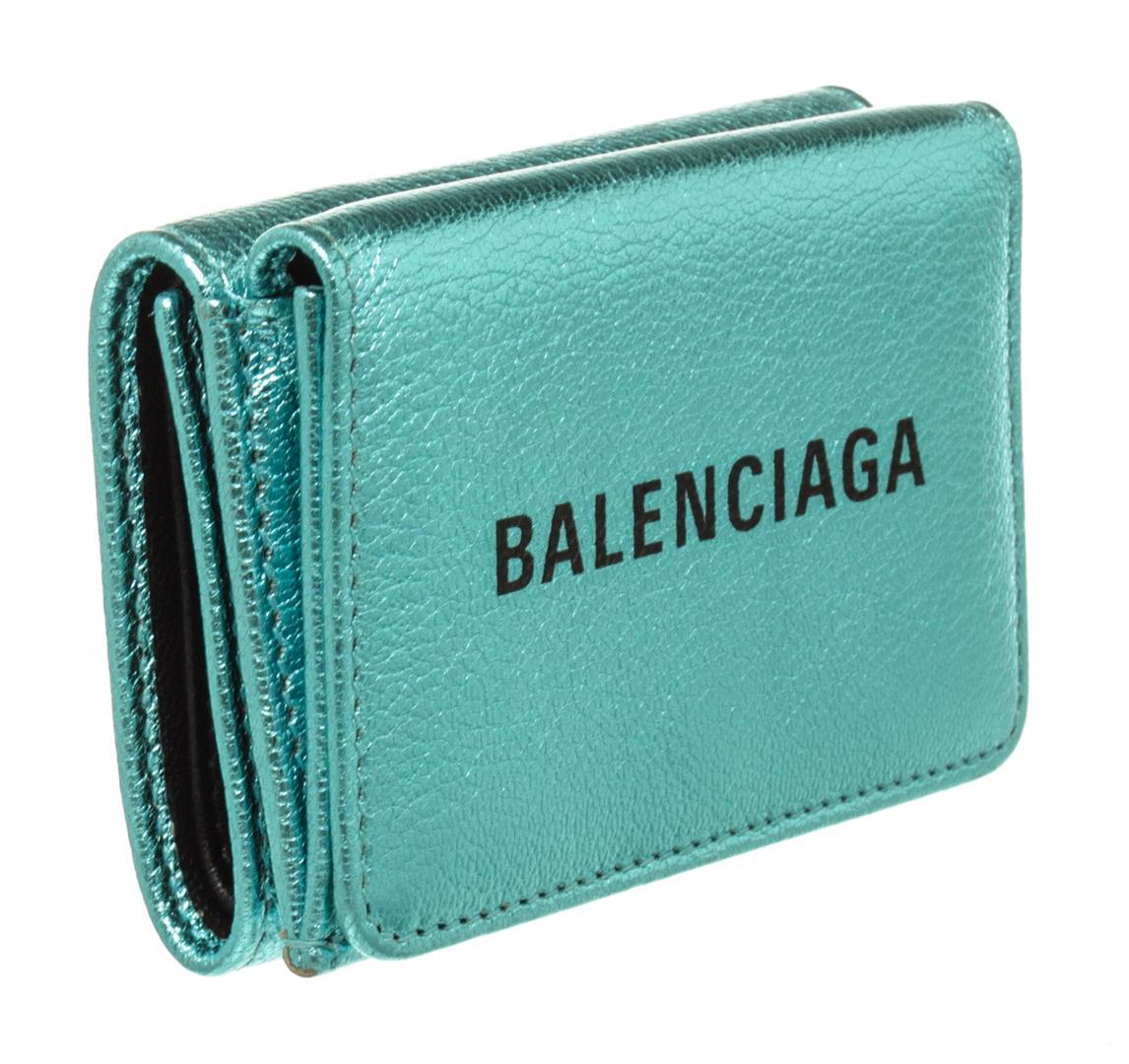 Balenciaga Blue Leather Logo Trifold Wallet